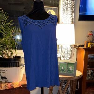 Dex Royal Blue Sleeveless Tank with Lace Yoke